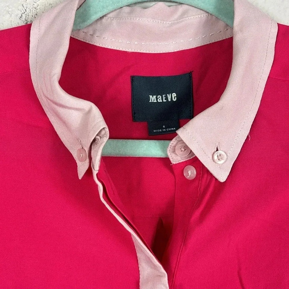 Anthropologie Maeve Hot Pink Bagatelle Button Down Long Sleeve Blouse Size 4 - Picture 8 of 13